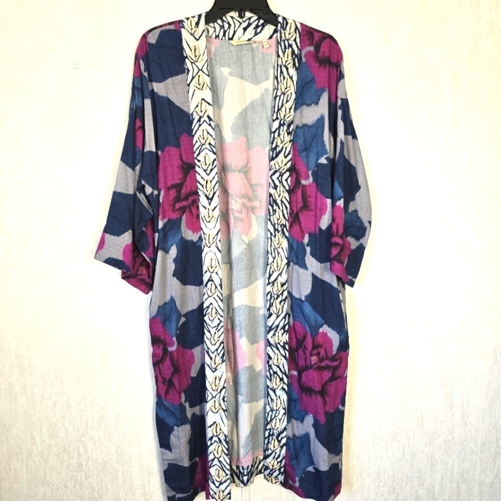 Soft Surroundings Women PS/PM Artika Kimono Floral Shells Beach Wrap Topper Robe